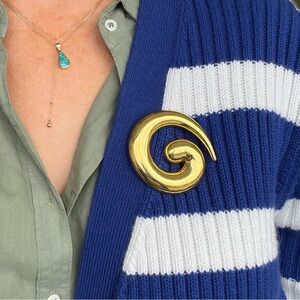 Large Vintage Modernist Design Brooch Signed Monet, 1970 Gold Tone Statement Pin